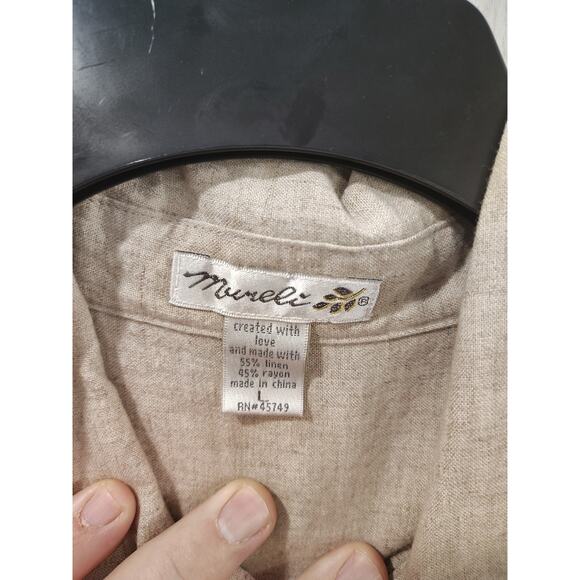 Women's Mumeli Boho Cottage Peasant Button Up Size L Linen Blend - Picture 4 of 6